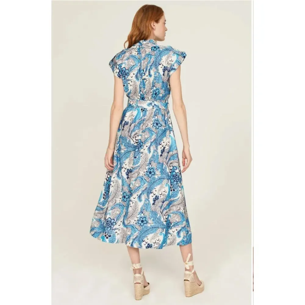 Derek Lam Collective RTR Floral Linen Blend Blue White Dress Size IT 38 US 2 - Picture 3 of 11